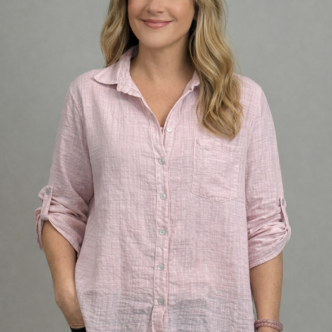Blus med linnelook - ljusrosa
