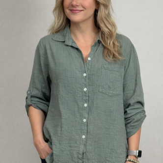 Blus med linnelook - army